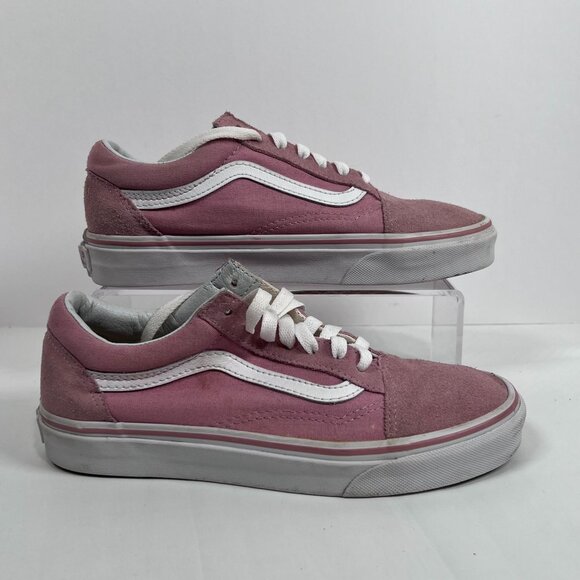 Vans Old Skool Sneaker Pink White Womens 7‎ Lace up Low Top Suede - Picture 1 of 10